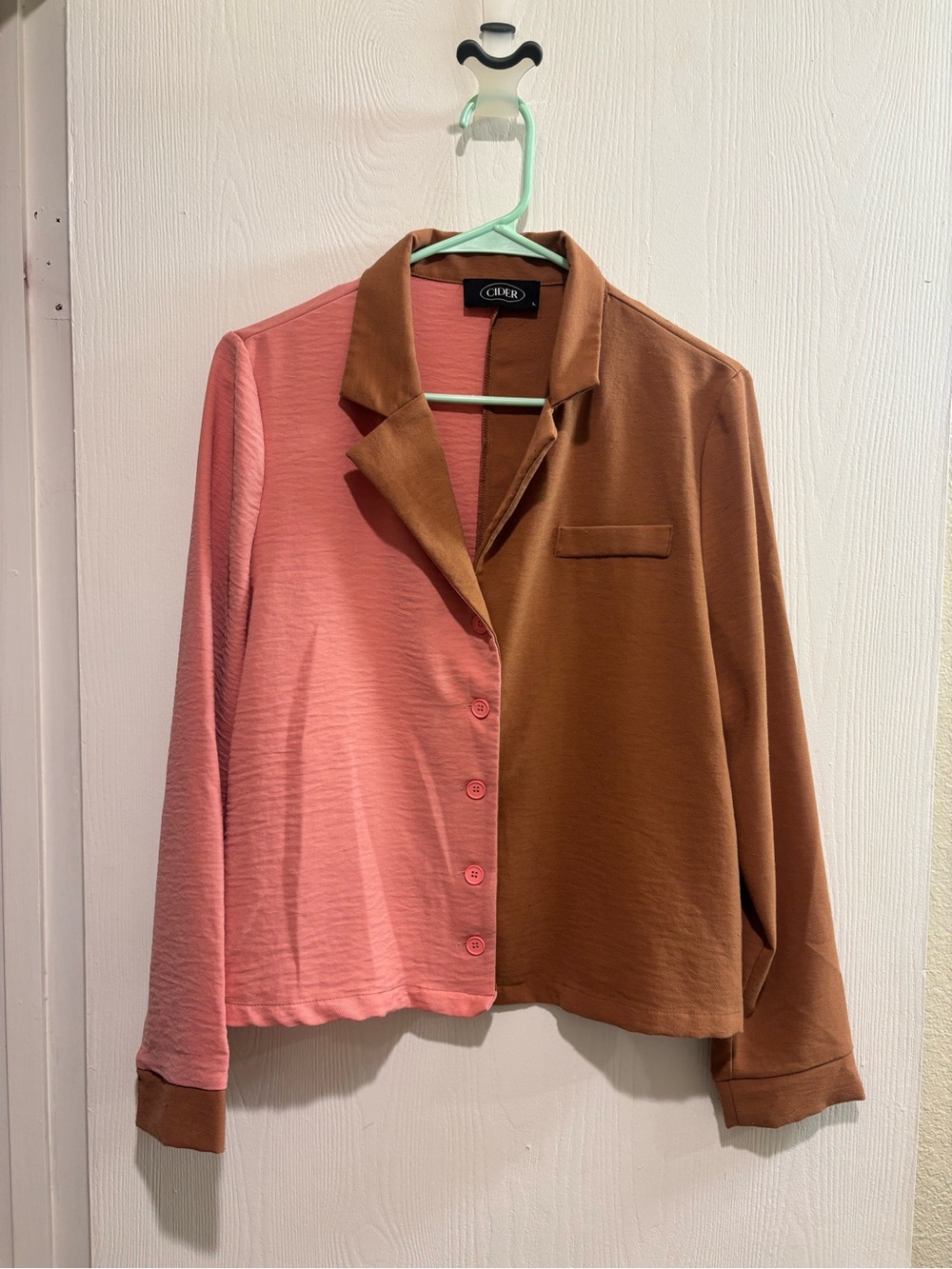 Cider Two-Tone Button Front Shirt - Pink & Brown